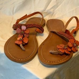 Coral Flower Sandals. With bead and rhinestone detail.